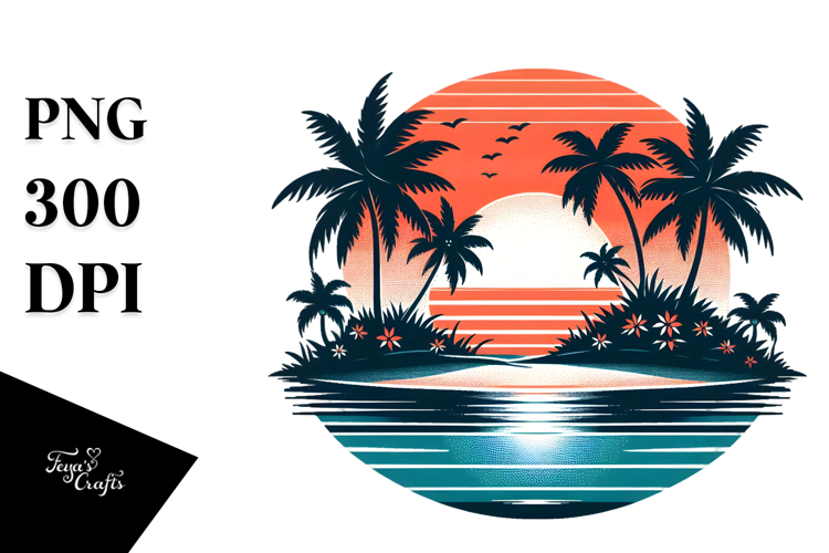 Retro Tropical Island Sunset Design