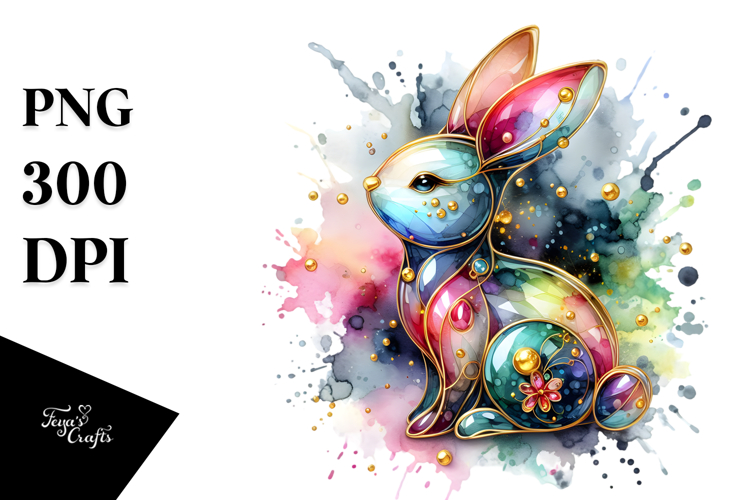 Colorful Bunny Made of with Golden Insertions, PNG
