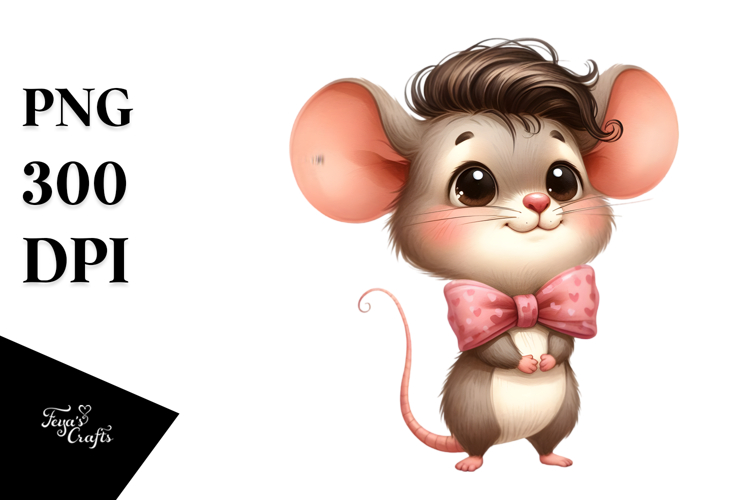 Thoughtful Funny Baby Mouse Standing Bow Clipart