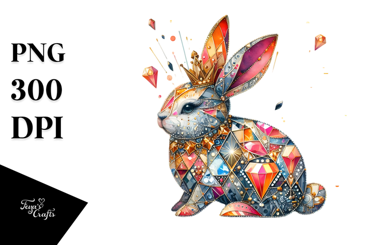 Diamond Bunny Watercolor Art PNG