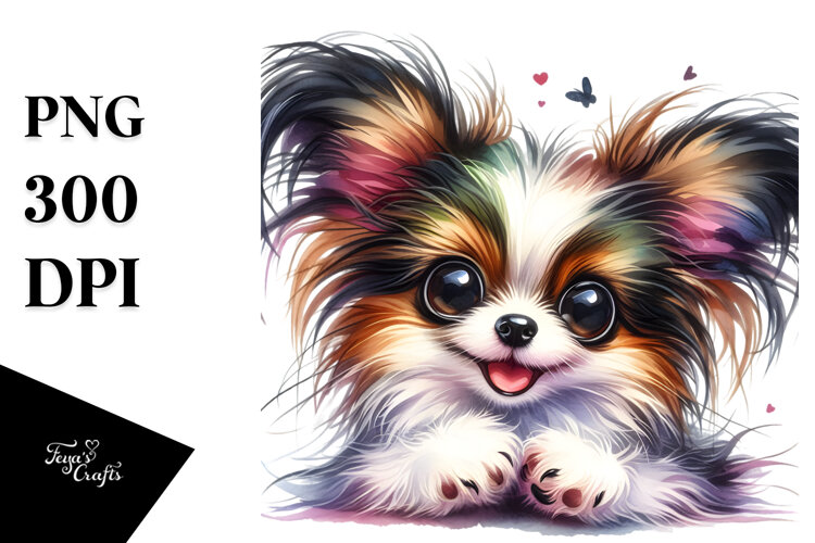 Watercolor Cute Papillon, PNG example image 1