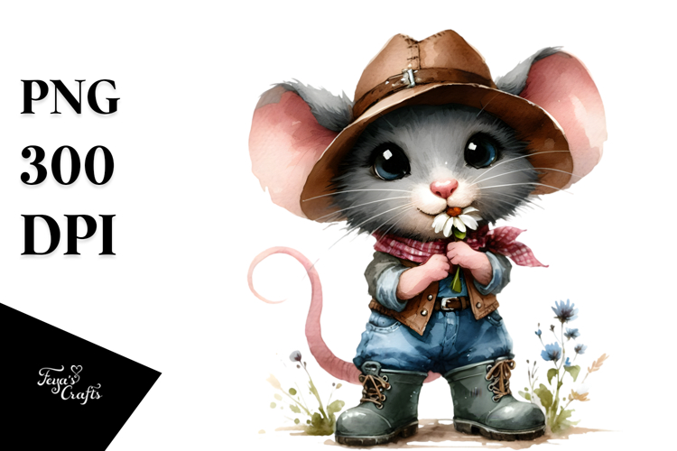 Expressive Watercolor Mouse with Rain Boots Clipart