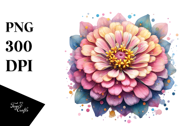 Zinnia with Watercolor Splash PNG