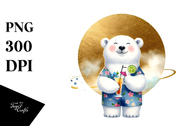 Happy Polar Bear in Beachwear PNG
