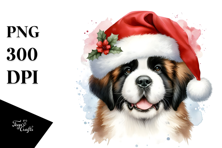 Cute Saint Bernard with Santa Hat, Transparent PNG