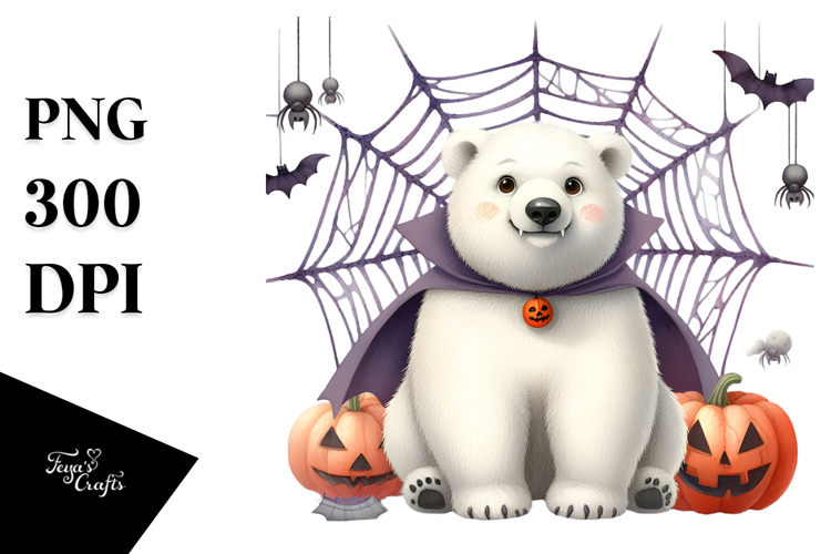 Funny Watercolor Polar Bear Spider Web Haloween Vampire