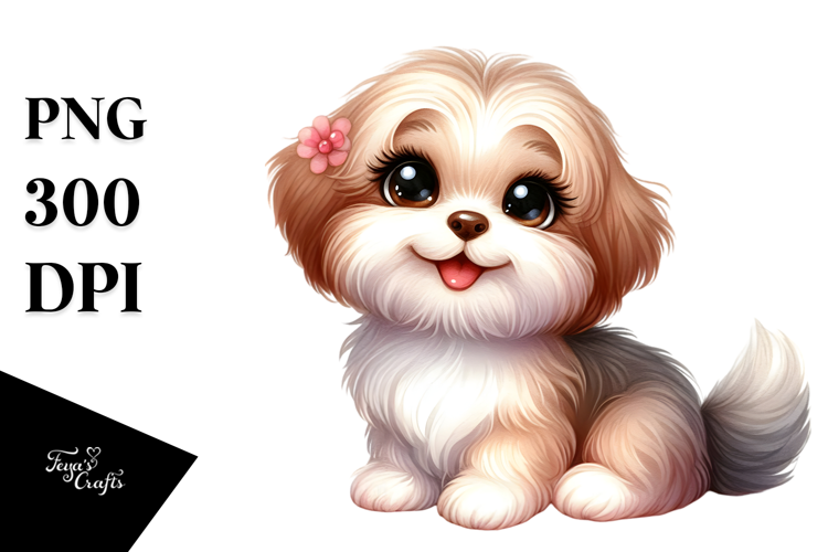 Watercolor Cartoon Havanese PNG