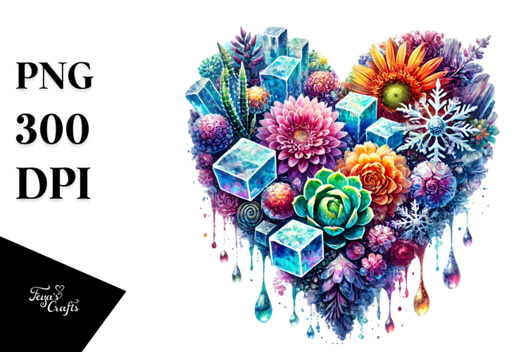 Ice Heart Watercolor Painting PNG