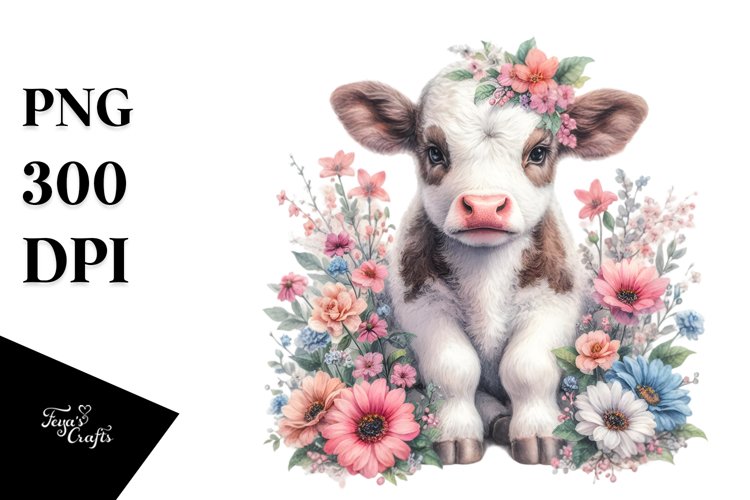 Cute Baby Cow Flowers | Clipart example image 1