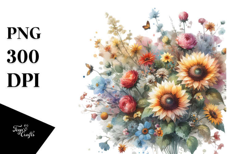 Colorful Abstract Sunflower, High-Res PNG