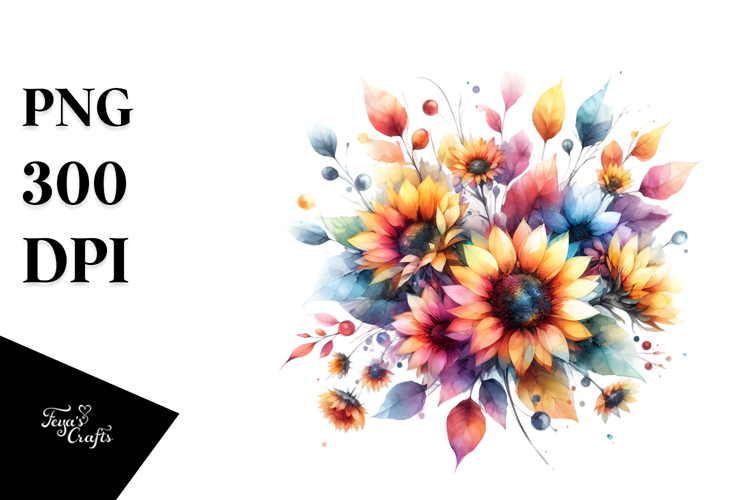 Watercolor Colorful Sunflower PNG