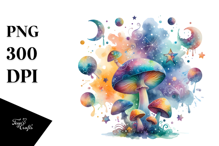 Magical Watercolor Splash Mushroom | Clipart