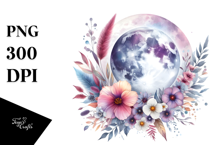 Vibrant Moon Boho Flower| Clipart