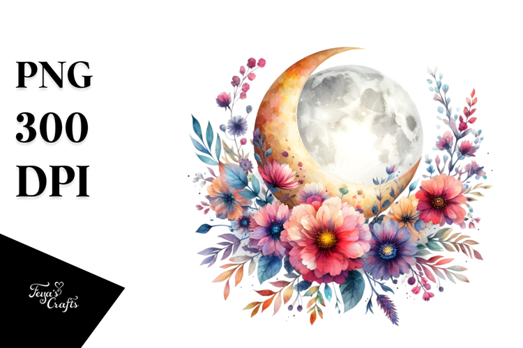 Vibrant Moon Boho Flower| Clipart
