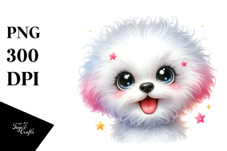 Watercolor Cute Cartoon Bichon Frise, High-Res PNG