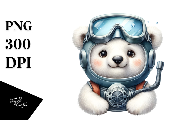 Funny Polar Bear Scuba Helmet | Clipart