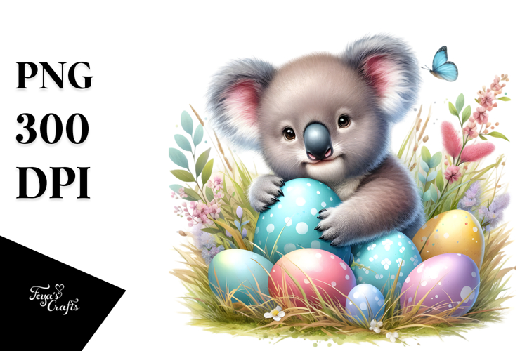 Digital Watercolor Baby Koala Easter PNG