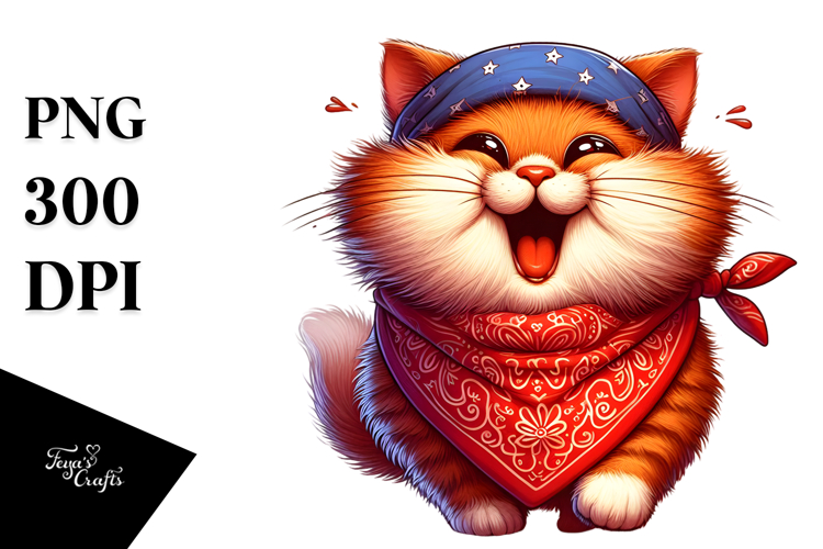 Whimsical Cat with Bandana PNG