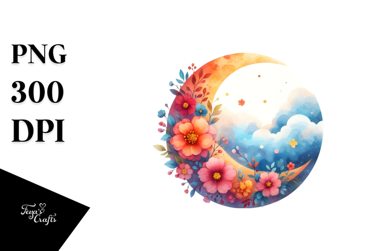 Vibrant Wimsical Moon Clouds | Clipart