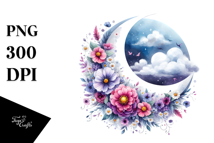 Vibrant Wimsical Moon Clouds | Clipart
