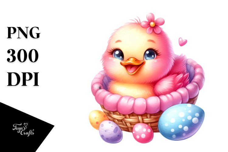 Smiling Cute Baby Duck with Cradle PNG example image 1