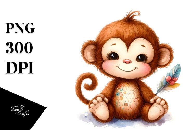 Vibrant Watercolor Sewed Plush Monkey