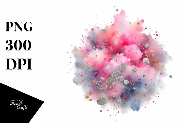 Pinkish Watercolor Particles with Silver Foil Drips |