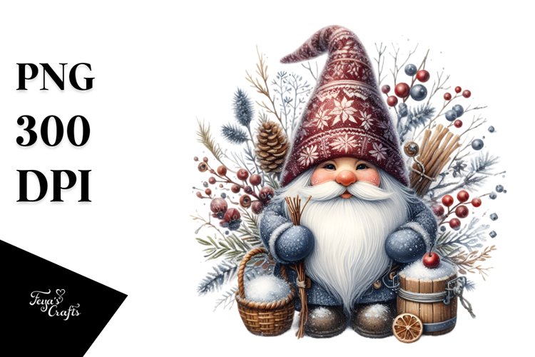 Detailed Winter Gnome Watercolor PNG