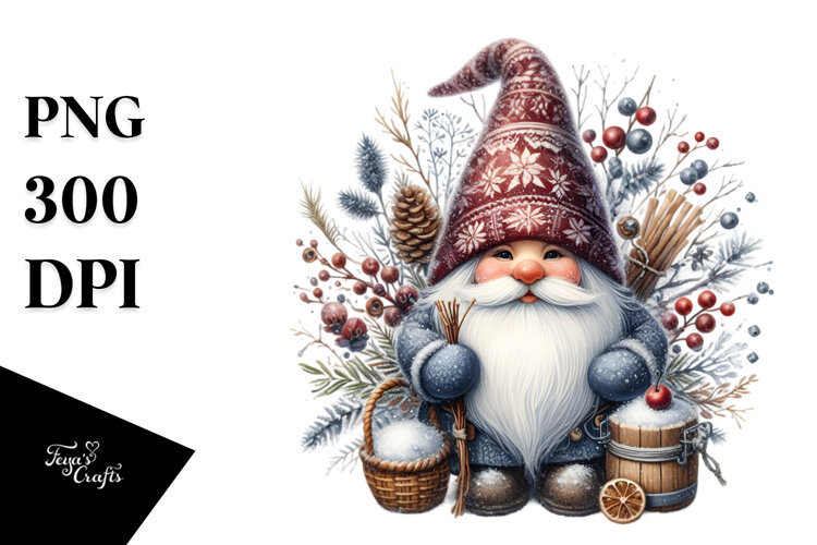 Detailed Winter Gnome Watercolor PNG example image 1