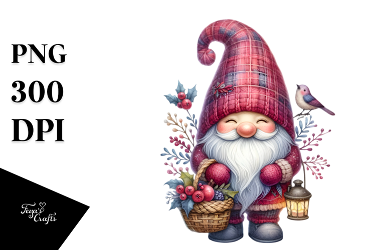 Detailed Winter Gnome Watercolor PNG