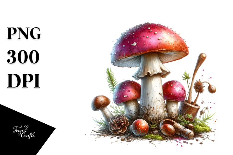 Glossy Mushroom Watercolor Splash PNG