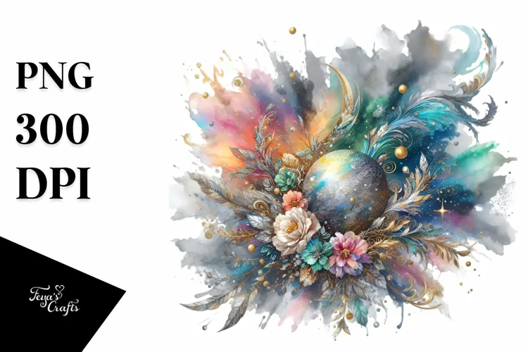 Colorful Watercolor Splash with Silver Foil | Sublimation