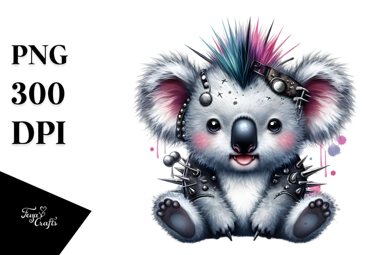 Energetic Baby Koala with Punk Look PNG
