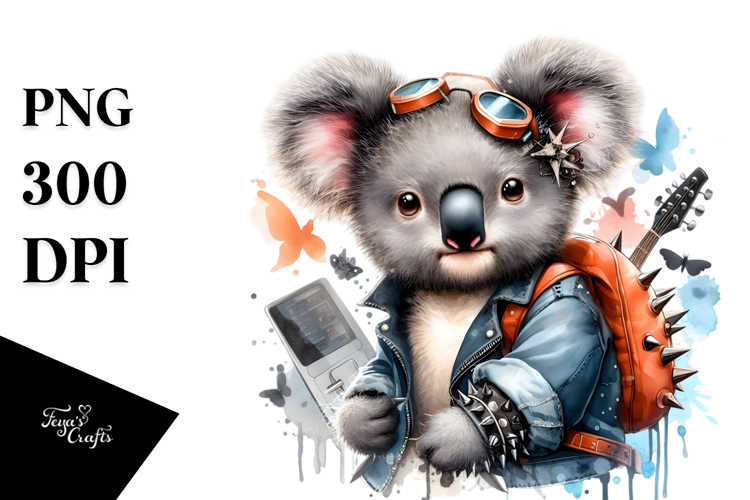 Energetic Baby Koala with Punk Look PNG