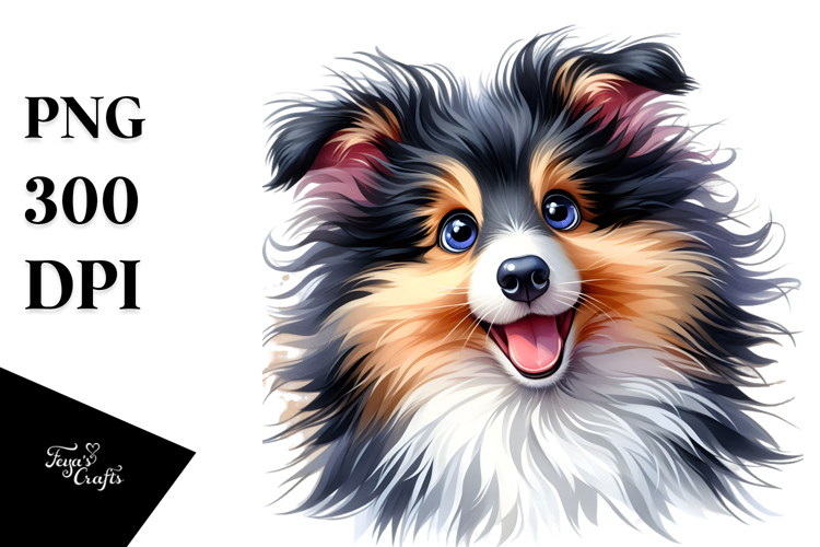 Watercolor Baby Cartoon Collie, High-Res PNG example image 1