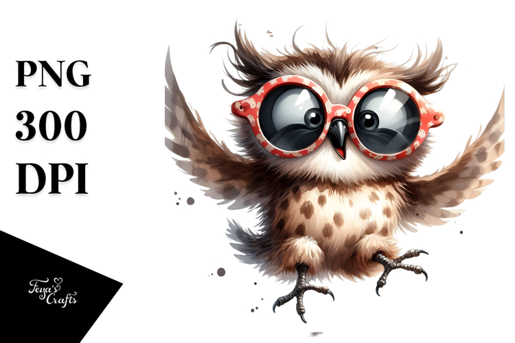 Cartoon Owl with Oversized Sunglasses, Transparent PNG