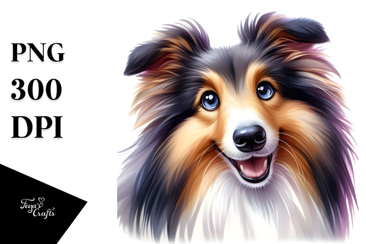 Cute Collie, Watercolor PNG