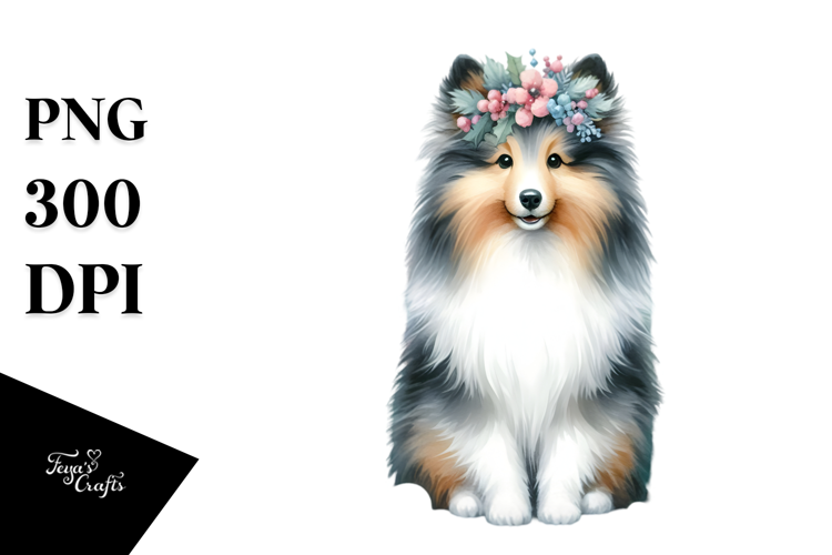 Cute Shetland Sheepdog with Christmas Decorations,