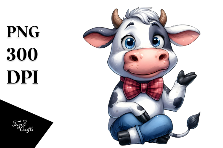 Cartoon Cow with Bow Tie PNG example image 1