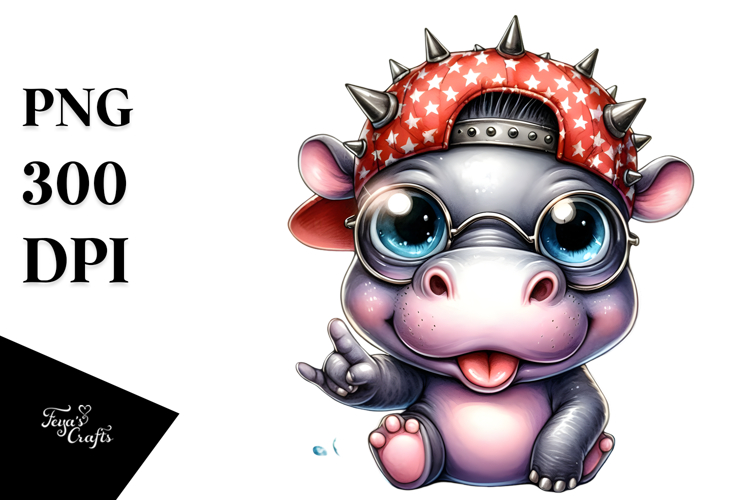 Cute Baby Hippo with Punk Look, Transparent PNG