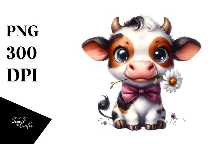 Funny Baby Cow with Bow and Tie PNG