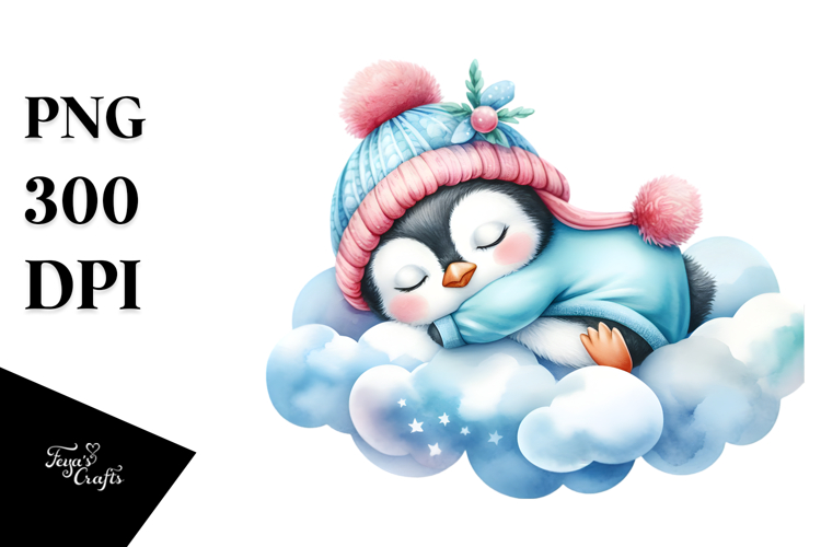 Whimsical Baby Penguin Sleeping on Cloud Clipart