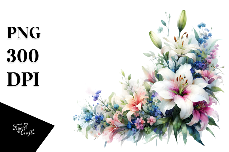 Vibrant Abstract Horizontal Frame with Lilies, Transparent