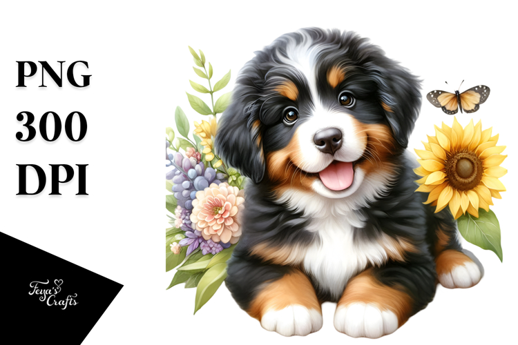 Watercolor Baby Bernese Mountain Dog PNG