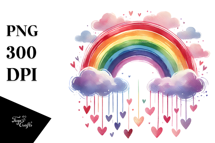 Colorful Rainbow with Hearts PNG