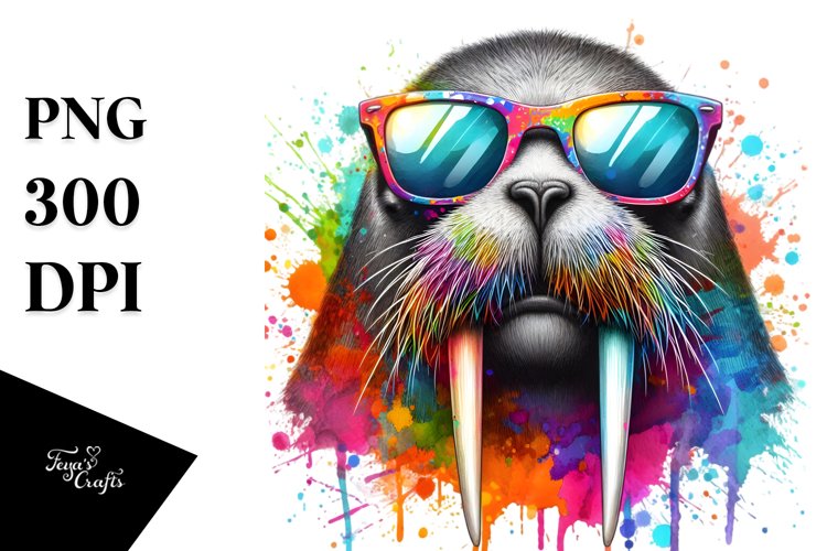 Quirky and Vibrant Walrus Sunglasses Clipart