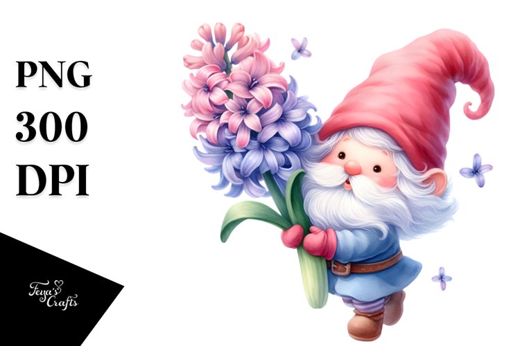 Floating Gnome with Large Hyacinth PNG