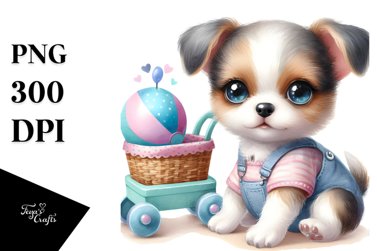 Digital Watercolor Cute Baby Dog PNG