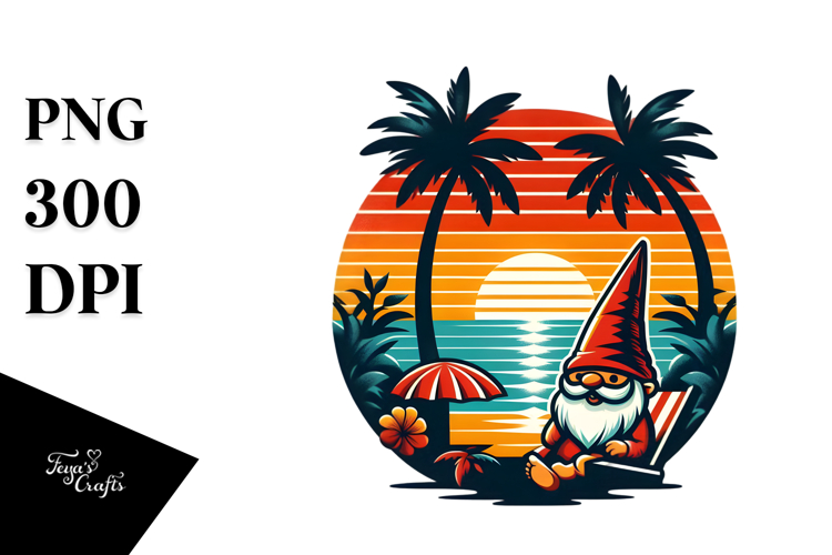 Retro Tropical Gnome Sunset, 20 oz Tumbler PNG