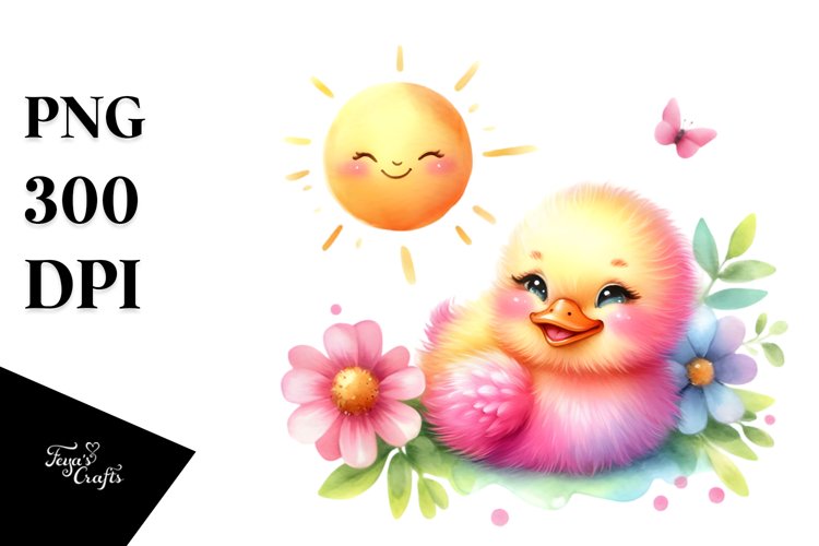 Smiling Cute Baby Duck under Sun PNG example image 1